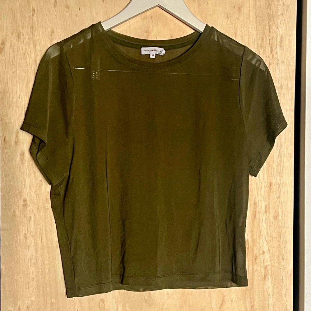 Good American Olive Green Mesh T Shirt